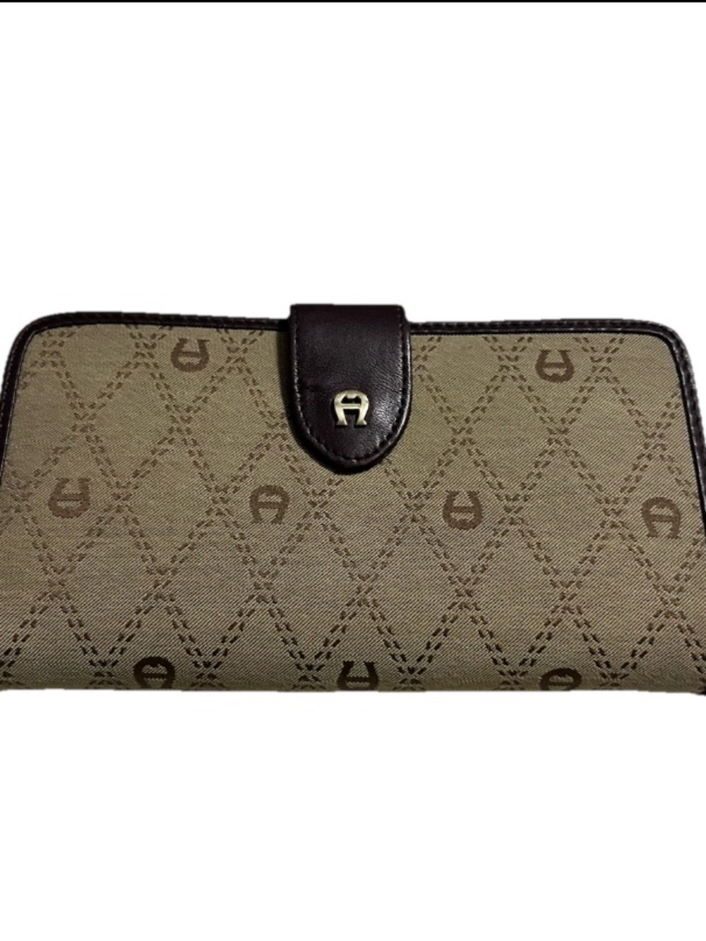 Vintage Etienne Aigner Monogram Wallet Organizer Brown Tan Zip Checkbook Clutch